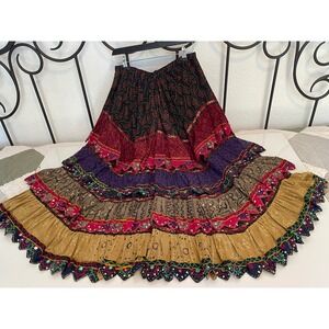 1980s Kisura Designs Handmade in India Tiered Skirt Belly Dancing Boho Hippie